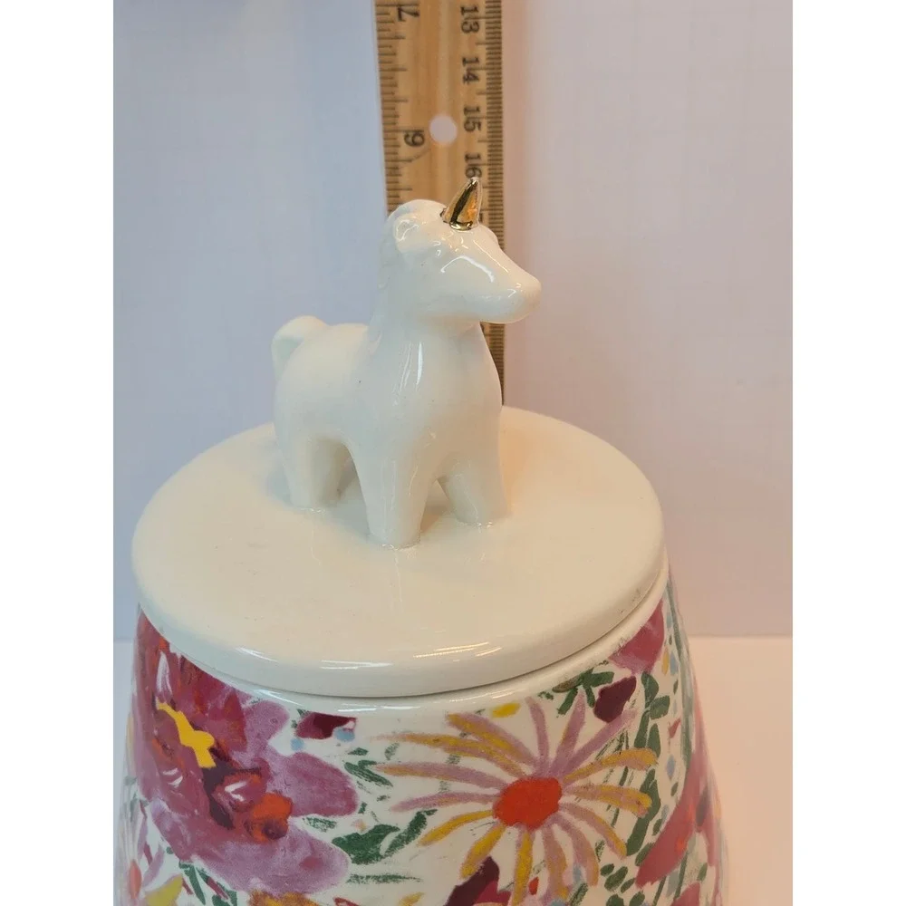 Opalhouse Unicorn Canister Ceramic Trinket Treat Jar‎ with Lid Floral Gold Horn